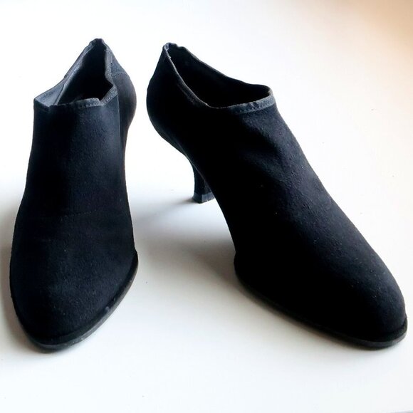 Stuart Weitzman Black Suede Leather Kitten Heel Almond Toe Ankle Boots Booties 6 - Picture 4 of 16